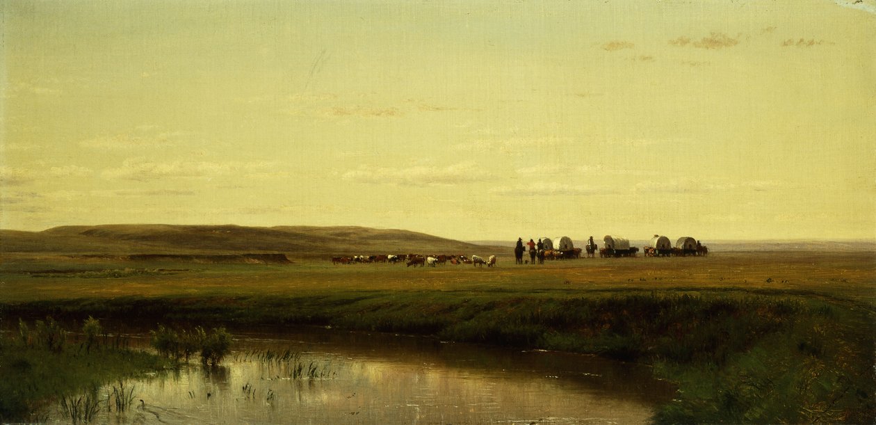Egy vagonvonat a síkságon, Platte folyó, alkotó: Thomas Worthington Whittredge