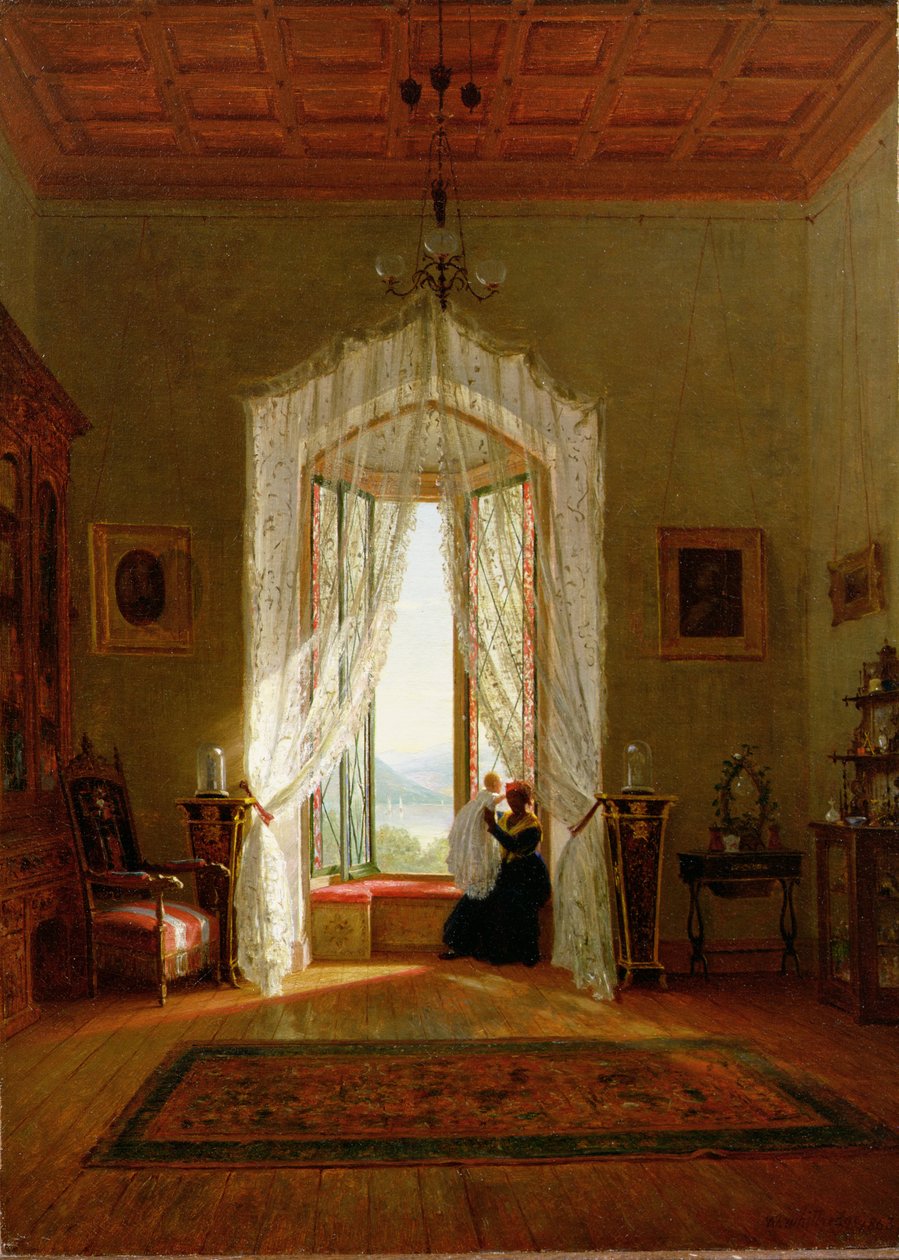 Egy ablak, ház a folyón alkotó: Thomas Worthington Whittredge