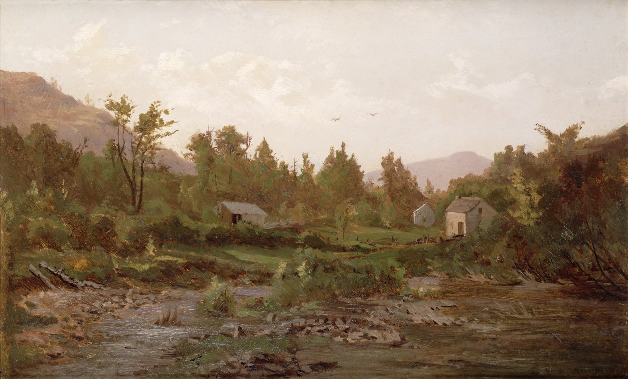 Táj fákkal és házakkal, 1890-es évek alkotó: Thomas Worthington Whittredge