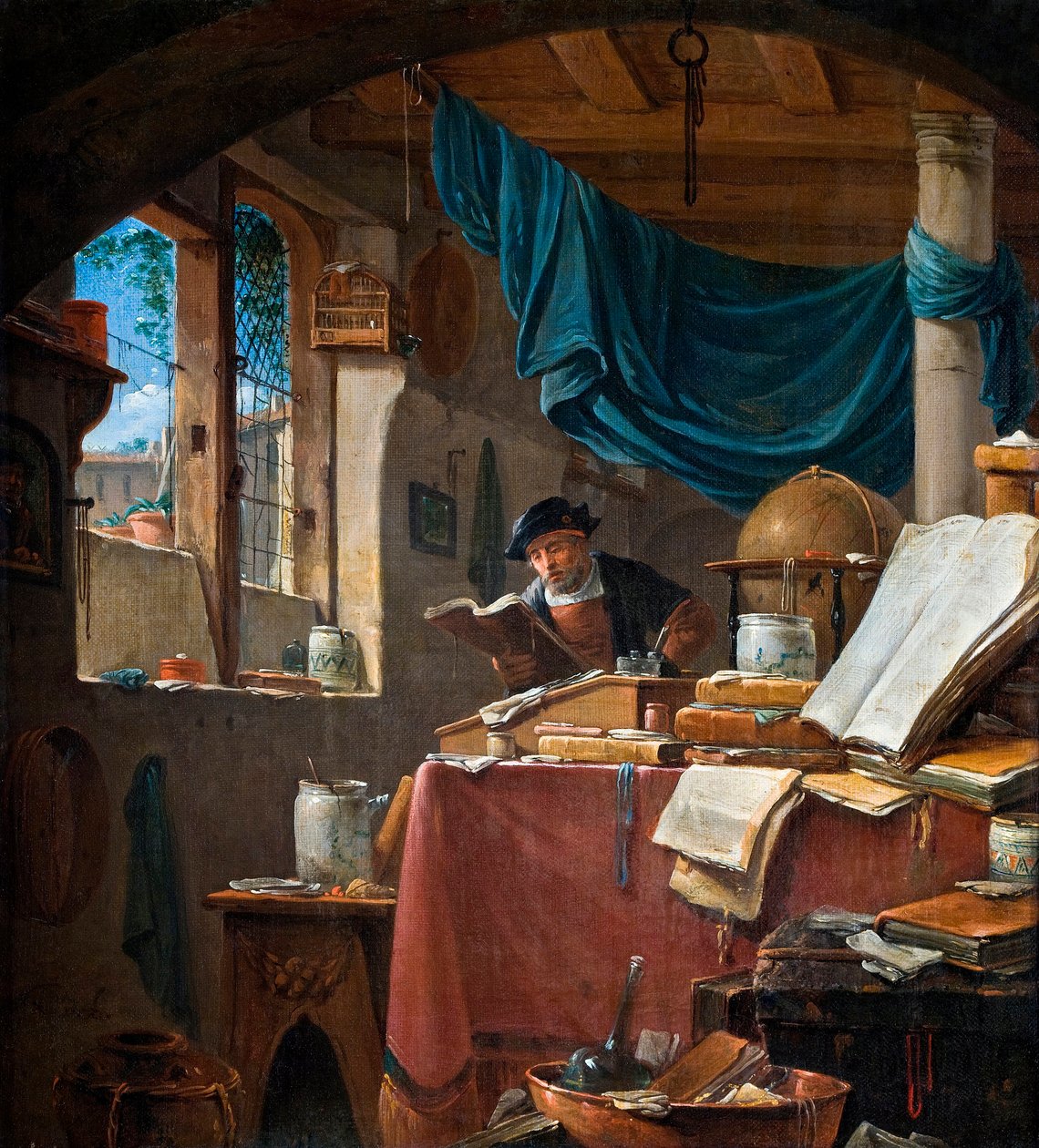 "" Un savant dans son bureau "" (Egy tudós tanulmányában) Peinture de Thomas Wyck (Wyjck ou Wijck) (vers 1616-1677) - Olaj, vászon - 33,5x31 - Hallwylska Museet, Stockholm alkotó: Thomas Wyck