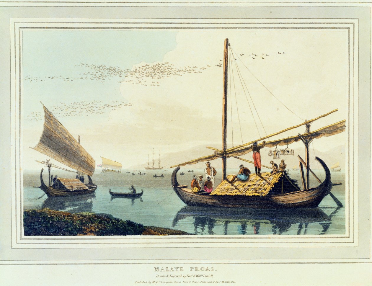 Malaye Proas, 17. lemez az „Egy festői utazás Indiába” című művéből, 1810 (akvatinta) alkotó: Thomas und William Daniell