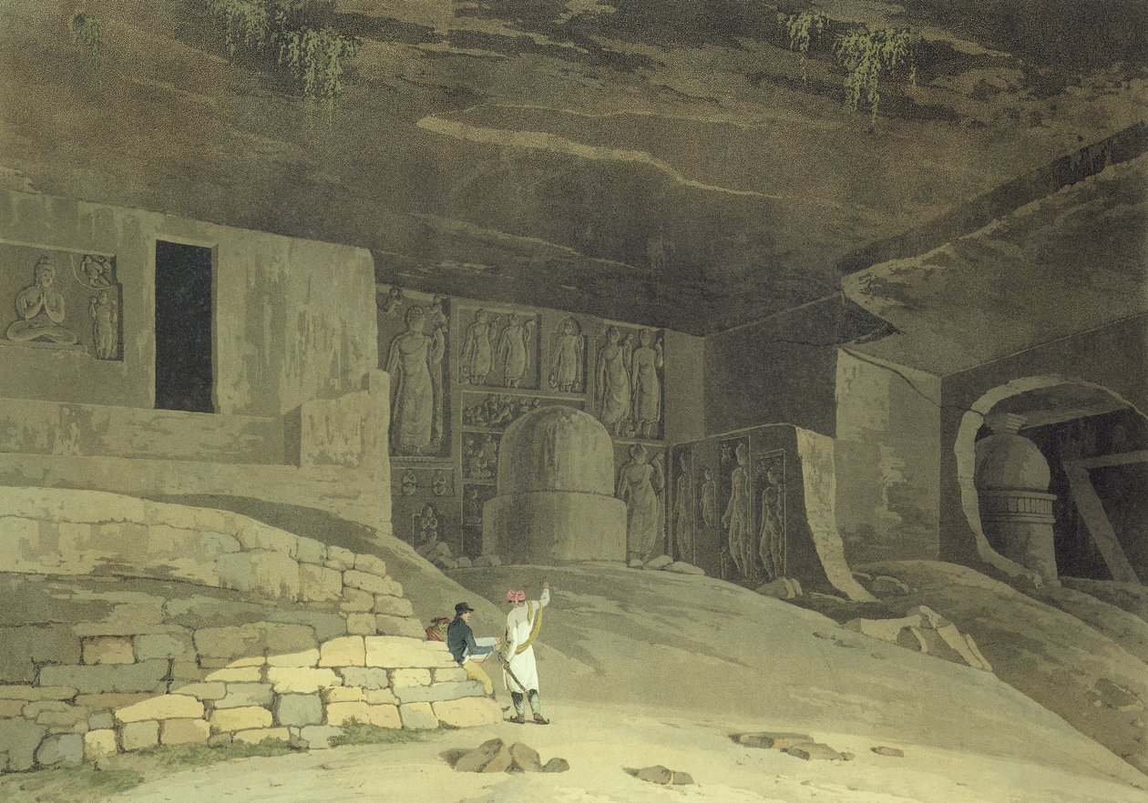 A Kanaree-barlangok része, Salsette, 62. tábla az „Oriental Scenery: Twenty Four Views in Hindoostan” című filmből, 1800. alkotó: Thomas und William Daniell
