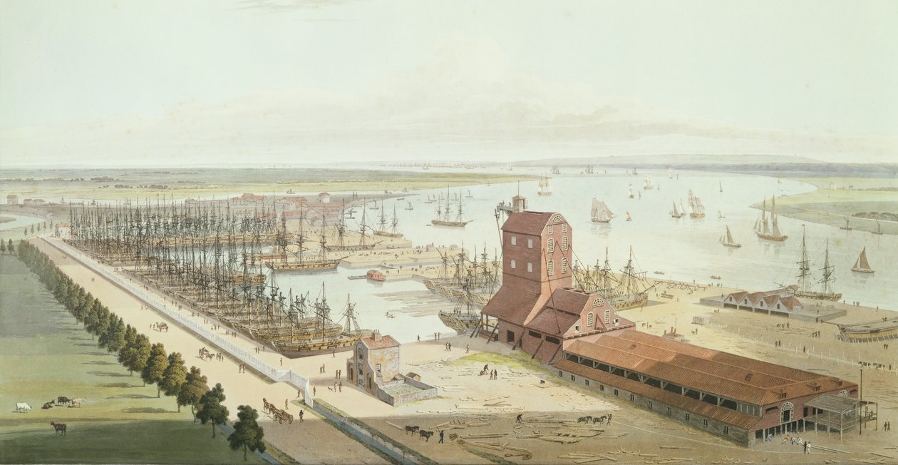 The Mast House and Brunswick Dock, Blackwell, 1803 (akvatinta) alkotó: Thomas und William Daniell