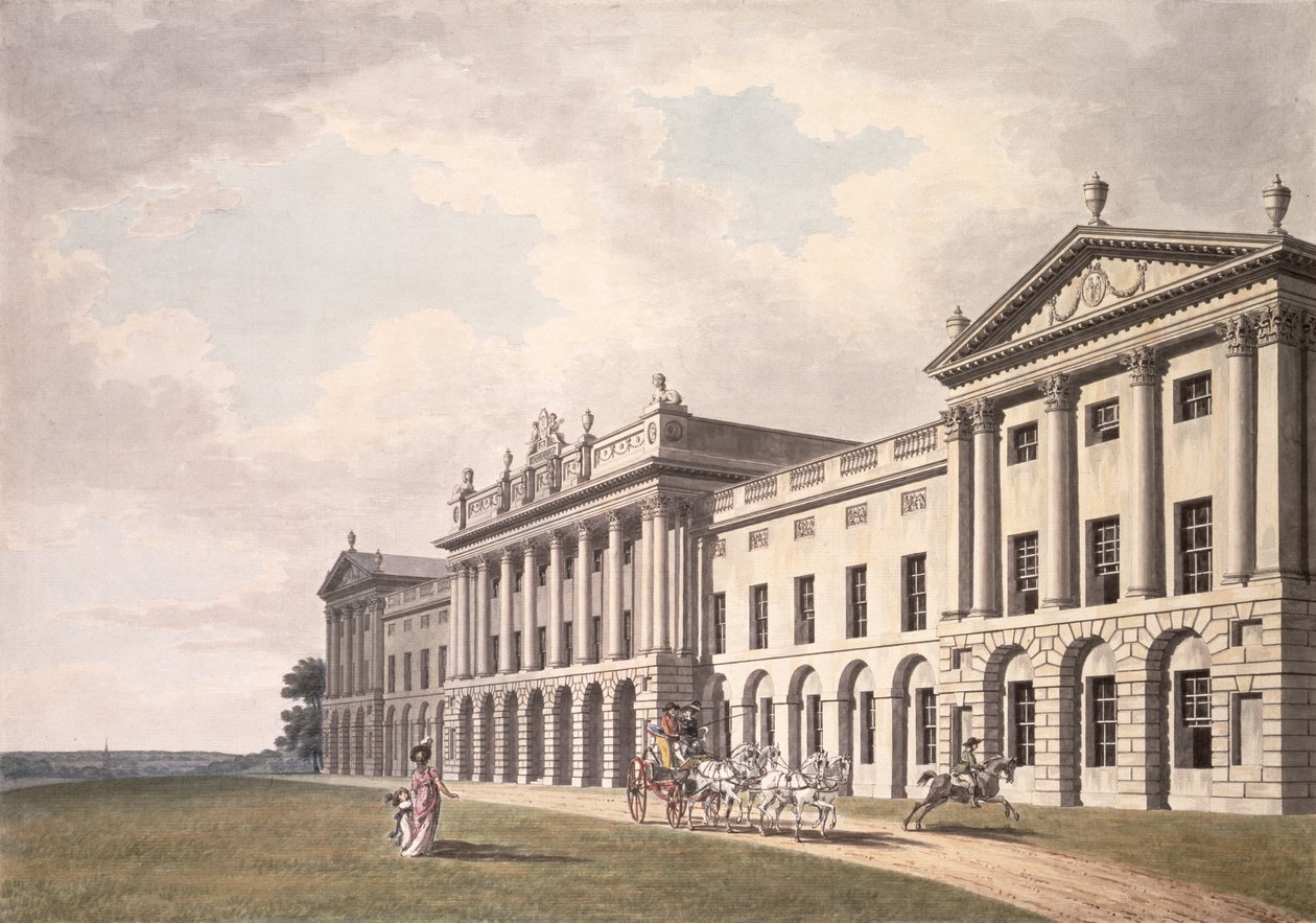 A suffolki Heveningham Hall, Sir Gerrard Vanneck székhelyének látképe, 18. század (toll és tinta, wc, papír) alkotó: Thomas van der Wilt