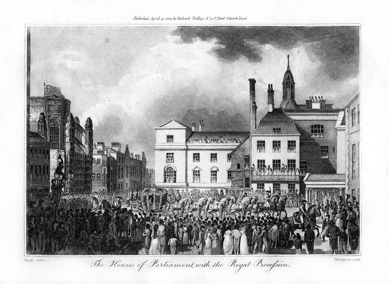 A Parlament háza a királyi körmenettel, London, 1804. alkotó: Thompson