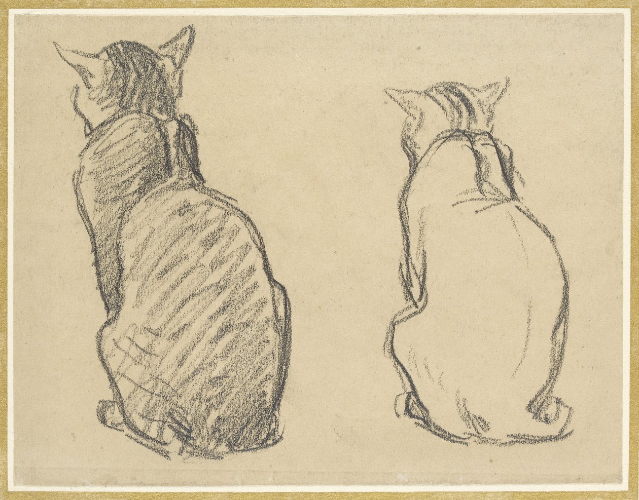 Két tanulmány egy macskáról (grafit elszíneződött szőtt papíron) alkotó: Théophile Alexandre Steinlen