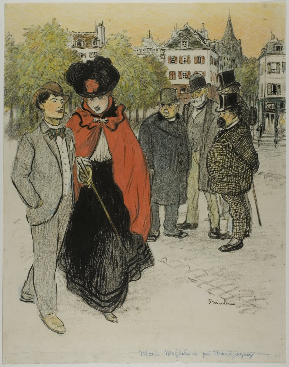 Úriember figyeli a sétáló párt alkotó: Théophile Alexandre Pierre Steinlen