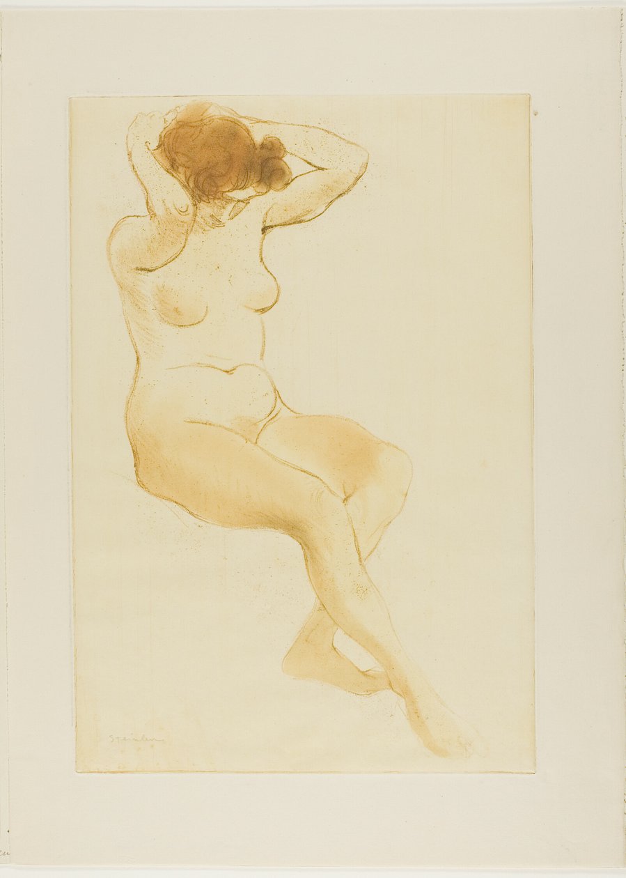 Nő a haját igazgatja, háromnegyedes nézet alkotó: Théophile Alexandre Pierre Steinlen