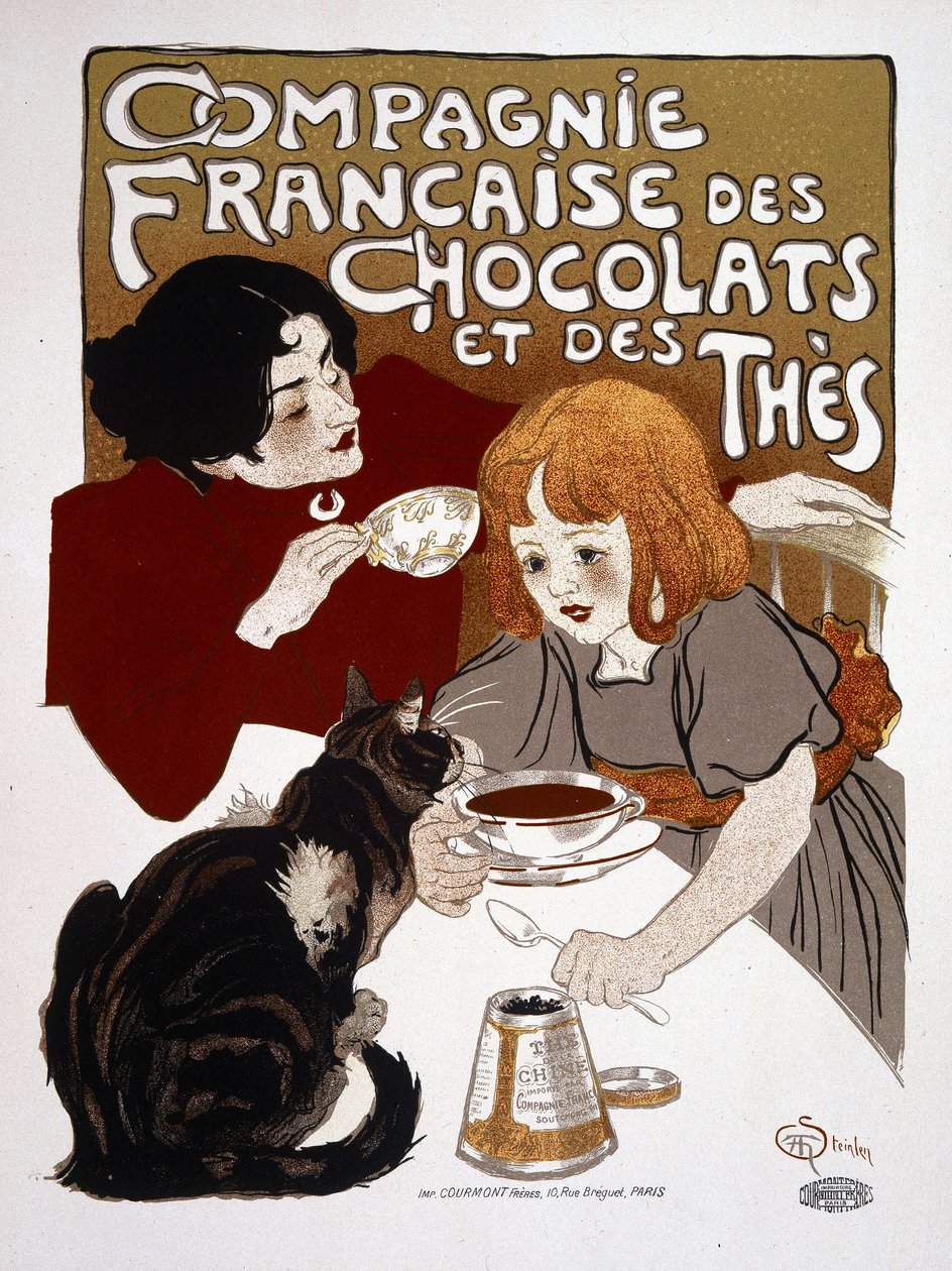 A „Francia Csokoládé és Tea Vállalat” reklámja, Steinlen, deb. 20. század alkotó: Théophile Alexandre Steinlen