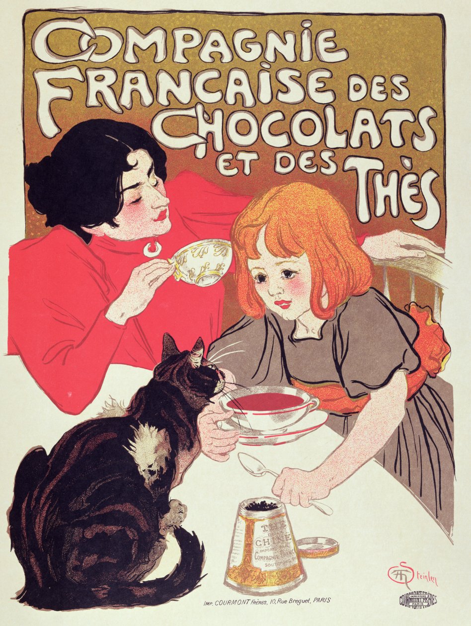 A Compagnie Francaise des Chocolats et des Thes-t reklámozó plakát, 1898 körül (színes litho) alkotó: Théophile Alexandre Steinlen