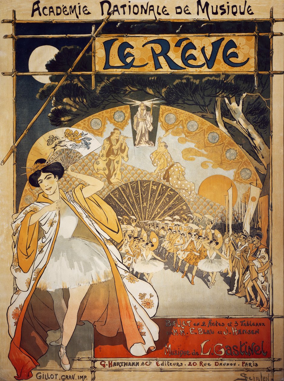 A Le Reve plakátja, Alfred-Edouard Blau és Joseph Hansen balettje, zene: Leon Gastinel, Academie Nationale de Musique, Párizs, Kiadó: Hartmann, Párizs alkotó: Théophile Alexandre Steinlen