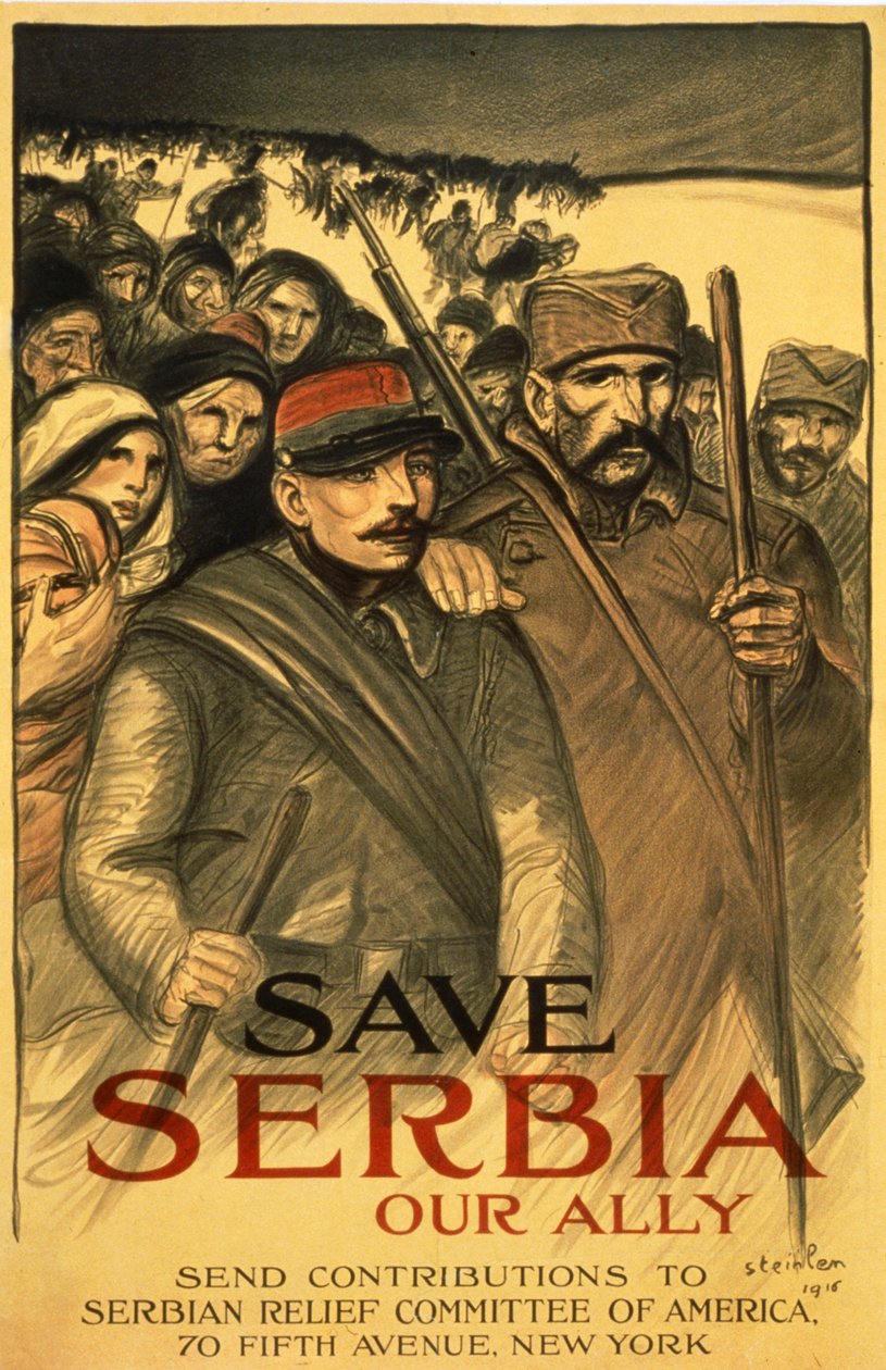 Mentsd meg Szerbiát, szövetségesünket, küldj hozzájárulásokat az Amerikai Szerb Segélybizottságnak, pub. Franciaország, 1916 alkotó: Théophile Alexandre Steinlen