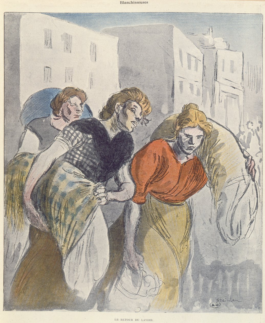 A mosónők visszatérnek a mosóházból, 19. század vége alkotó: Théophile Alexandre Steinlen