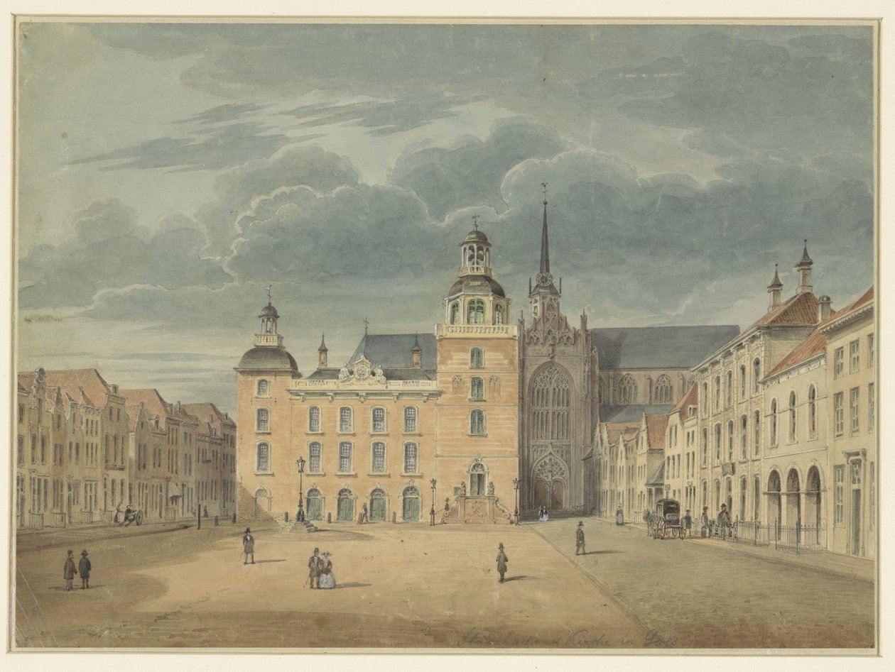 Városháza és templom Goesben (Zéland) alkotó: Théophile Schuler (possibly)