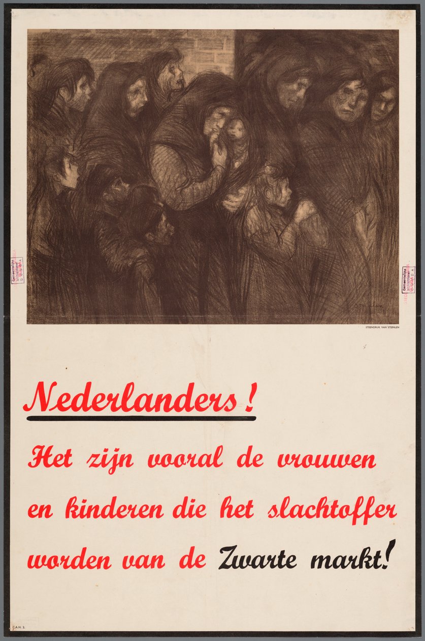 A hollandoknak szóló bejelentés, hogy különösen a nők és a gyermekek a feketepiac áldozatai alkotó: Theophile Steinlen