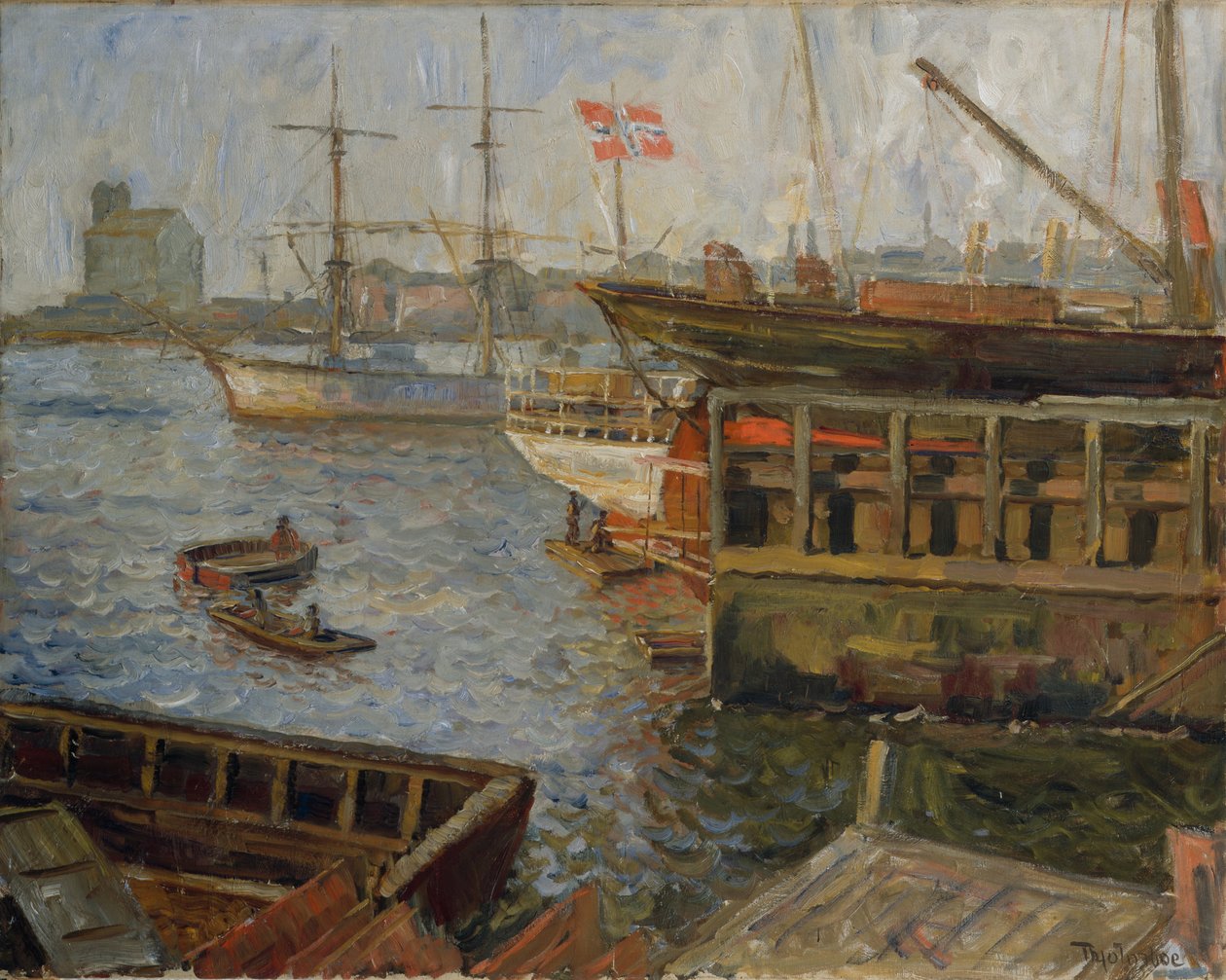 Nylandból, Oslo kikötőjéből (olaj, vászon) alkotó: Thorolf Holmboe