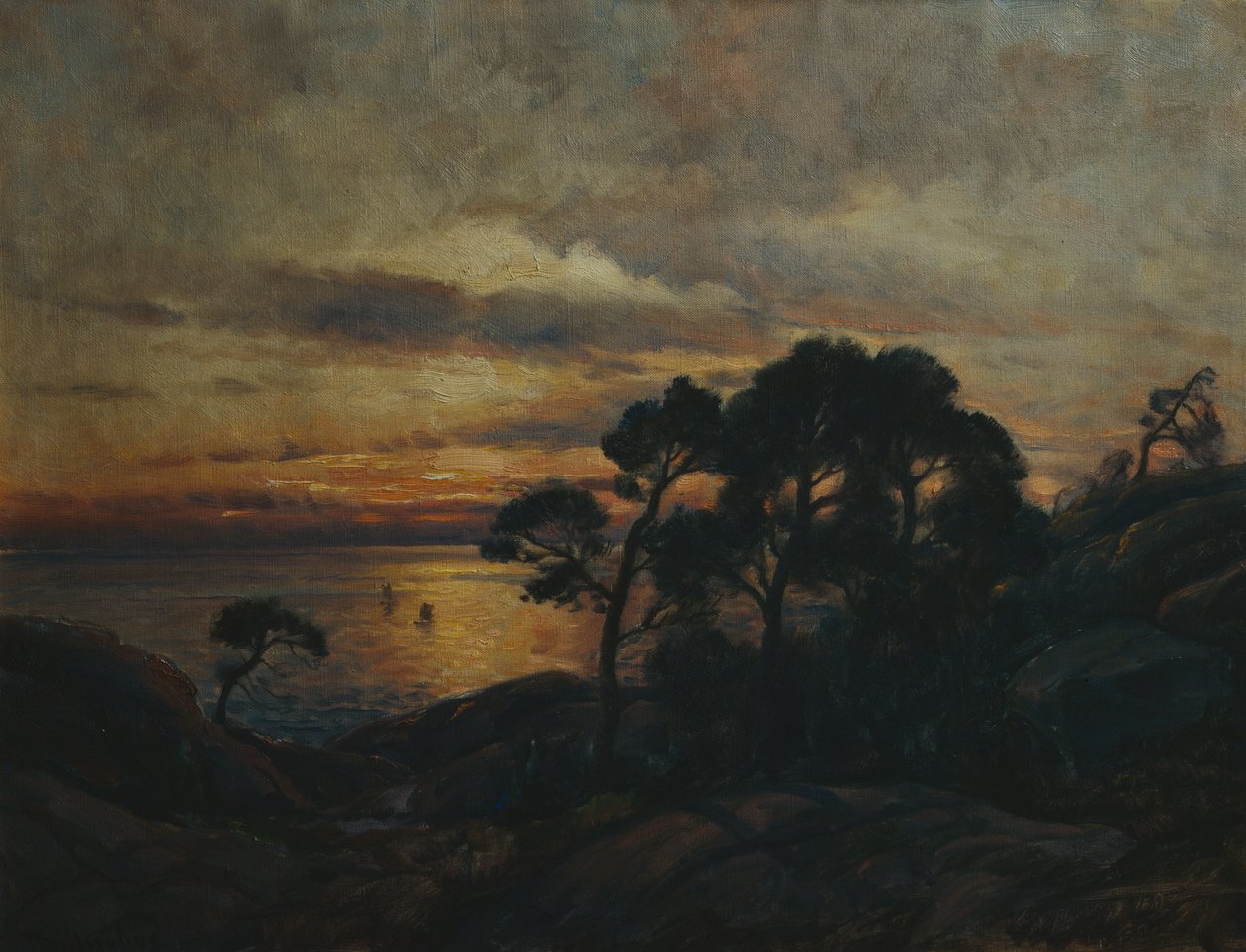 Fenyőfa naplementekor alkotó: Thorolf Holmboe