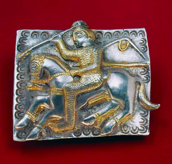 Emléktábla harcossal, Kr.e. 400-350 (ezüst) alkotó: Thracian