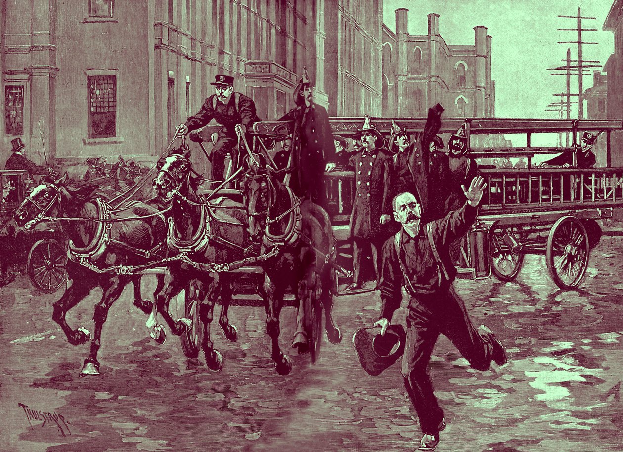 Egy horog-létra cég az 1890-es években alkotó: Thure de Thulstrup