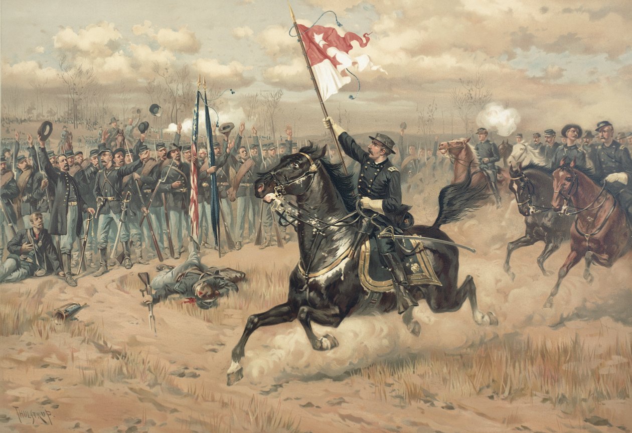 Sheridan híres utazása a Cedar Creek-i csatában, virginiai 1864-ben (színes litó) alkotó: Thure de Thulstrup