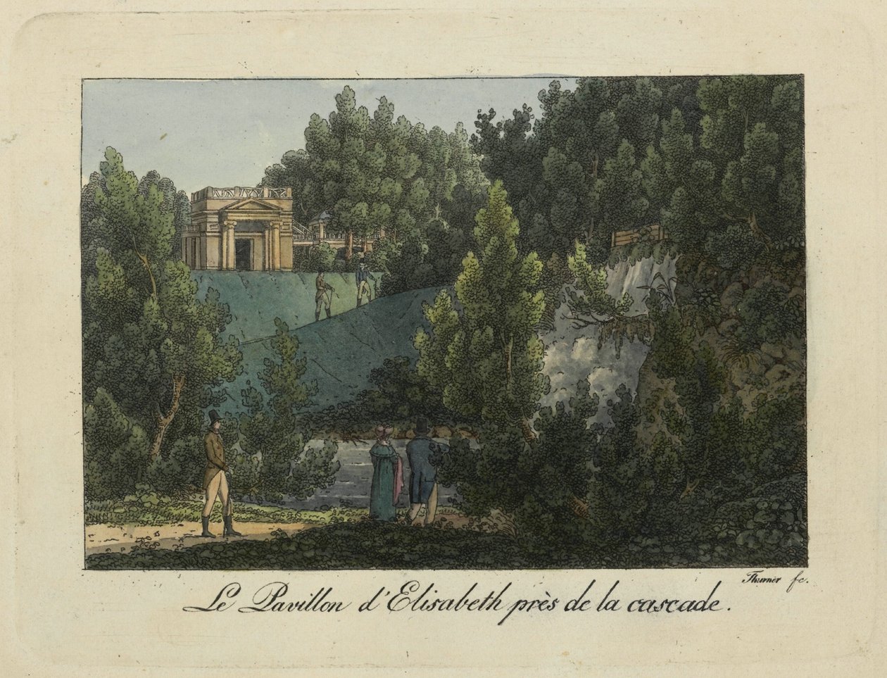 Az Erzsébet pavilon a Pavlovsk Parkban, 1810-es évek. alkotó: Thurner