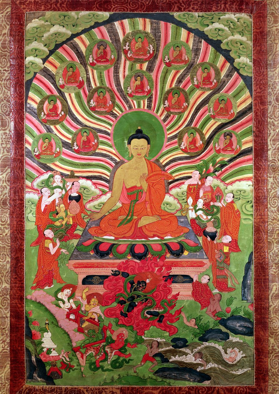 Jelenetek Buddha életéből (festett textil) alkotó: Tibetan School