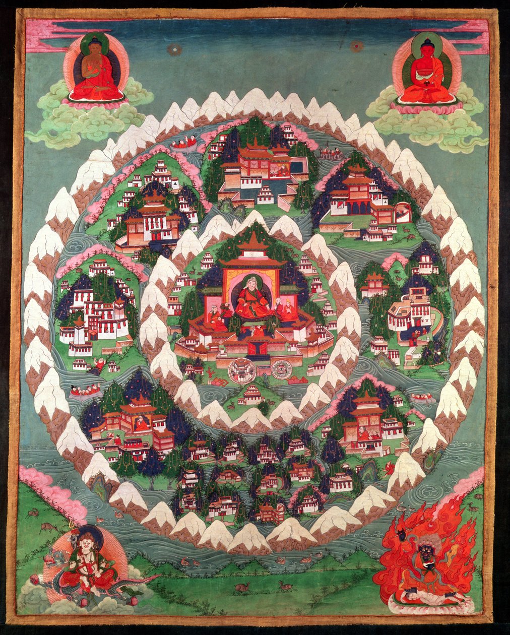 Shambhala paradicsoma, tibeti zászló (festett selyem) alkotó: Tibetan School
