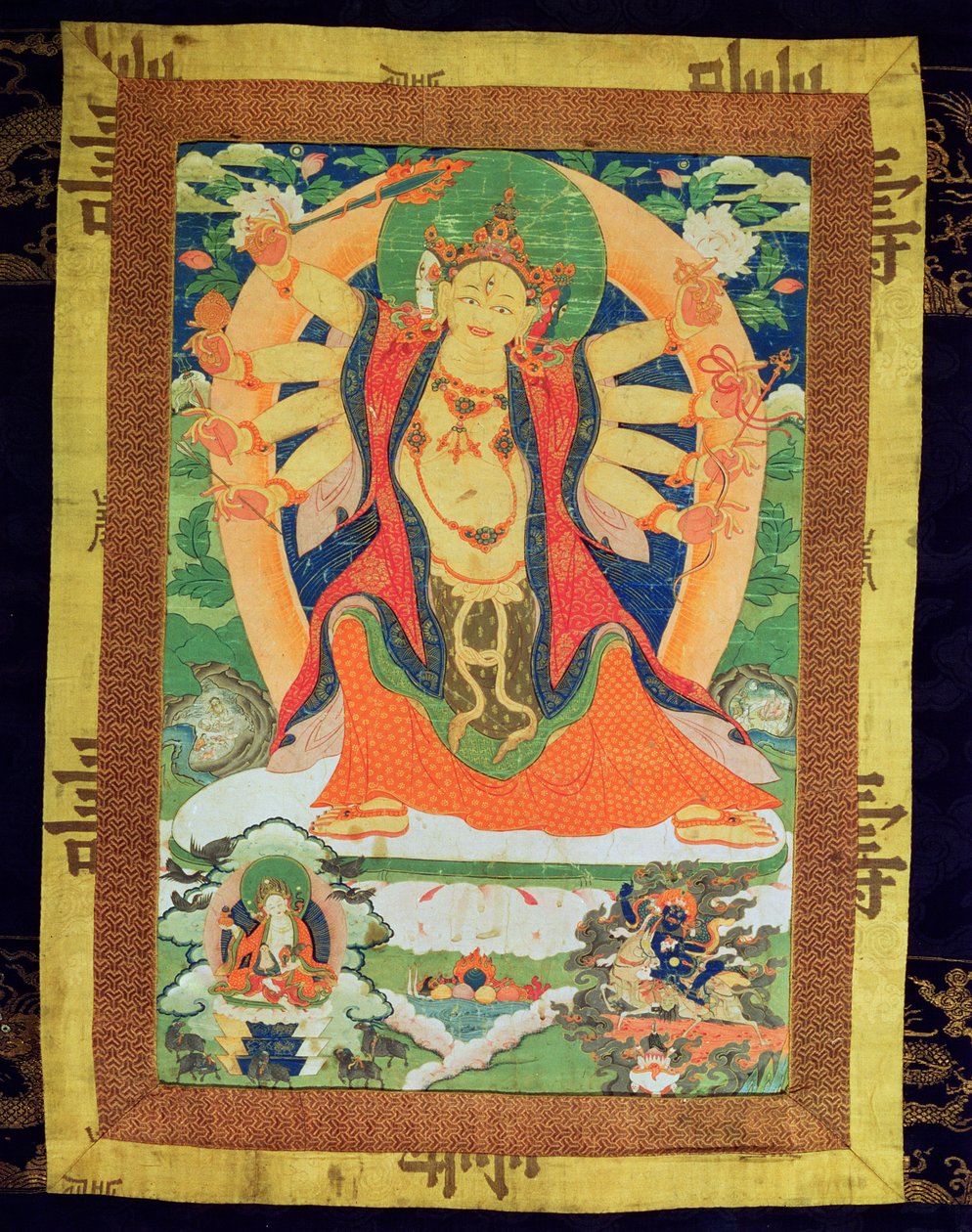 Thangka festmény, amely egy női Dharmapalát ábrázol, valószínűleg Lhamoo-so-sor-dang-mát, a gyermekek istennőjét, 1750-1850 (papír és selyem) alkotó: Tibetan School