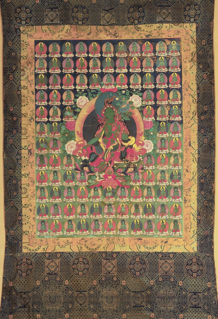 Zöld Tara, (guache és pamut aranyozott) alkotó: Tibetan School