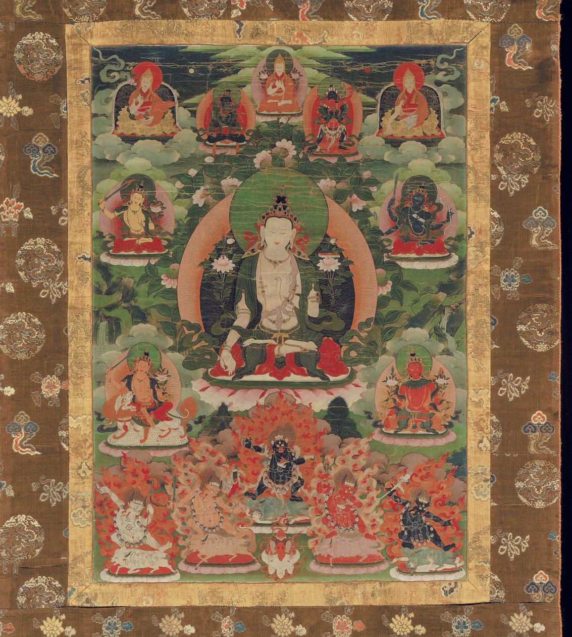 Manjushri, a bölcsesség boddhiszattva (őrölt ásványi pigment pamuton) alkotó: Tibetan School
