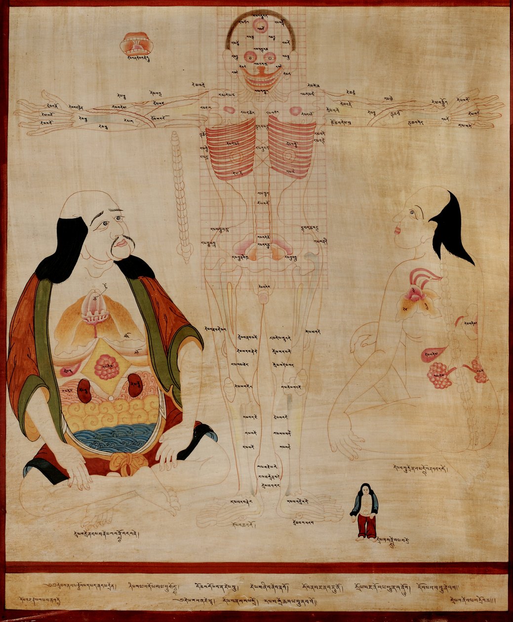 A meridiánpontokat bemutató kézirat; alkotó: Tibetan School