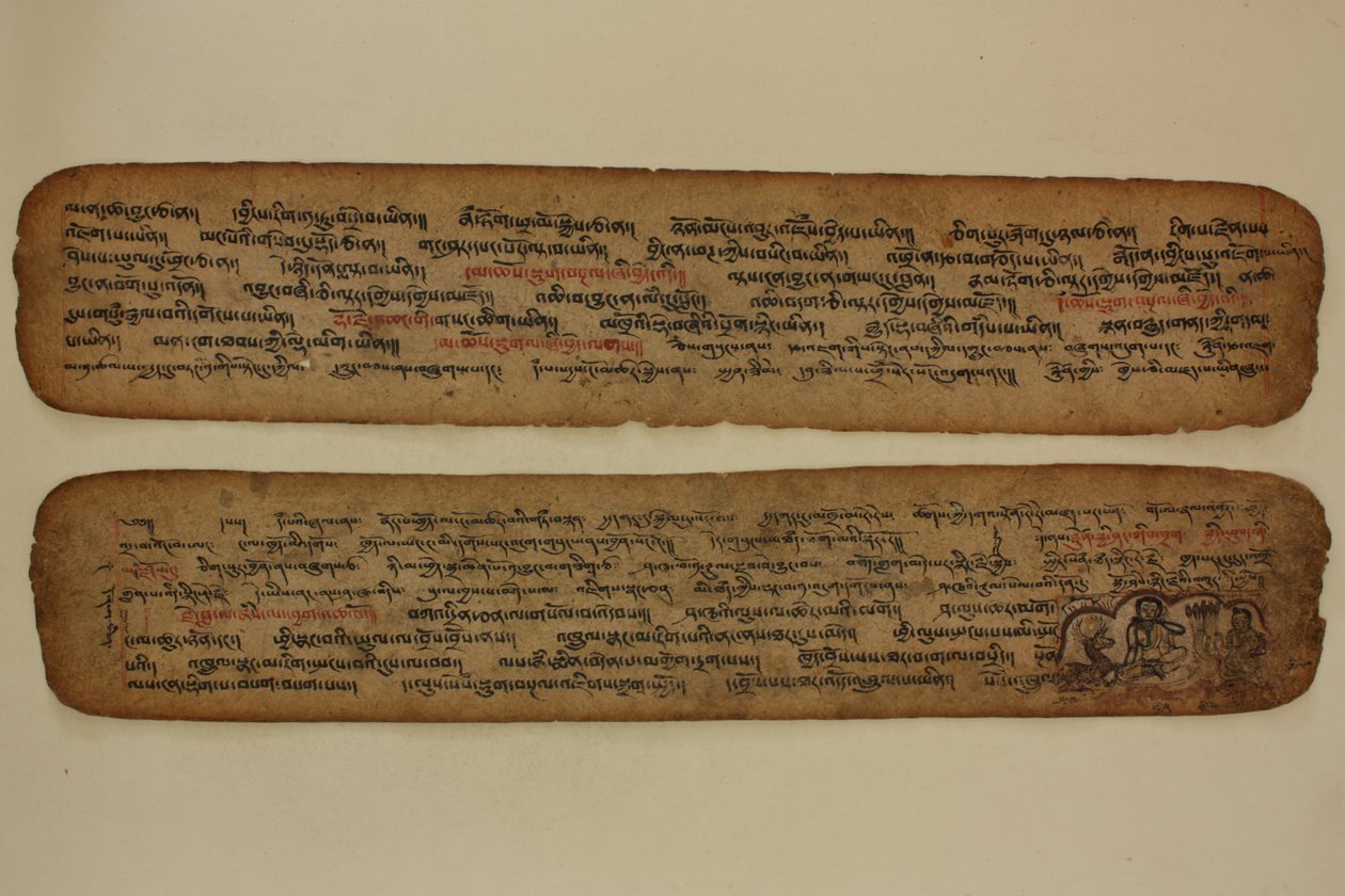 Milarepa a barlangjában, amint egy vadászt tanít, 1400-99 körül (illuminált kézirat) alkotó: Tibetan School
