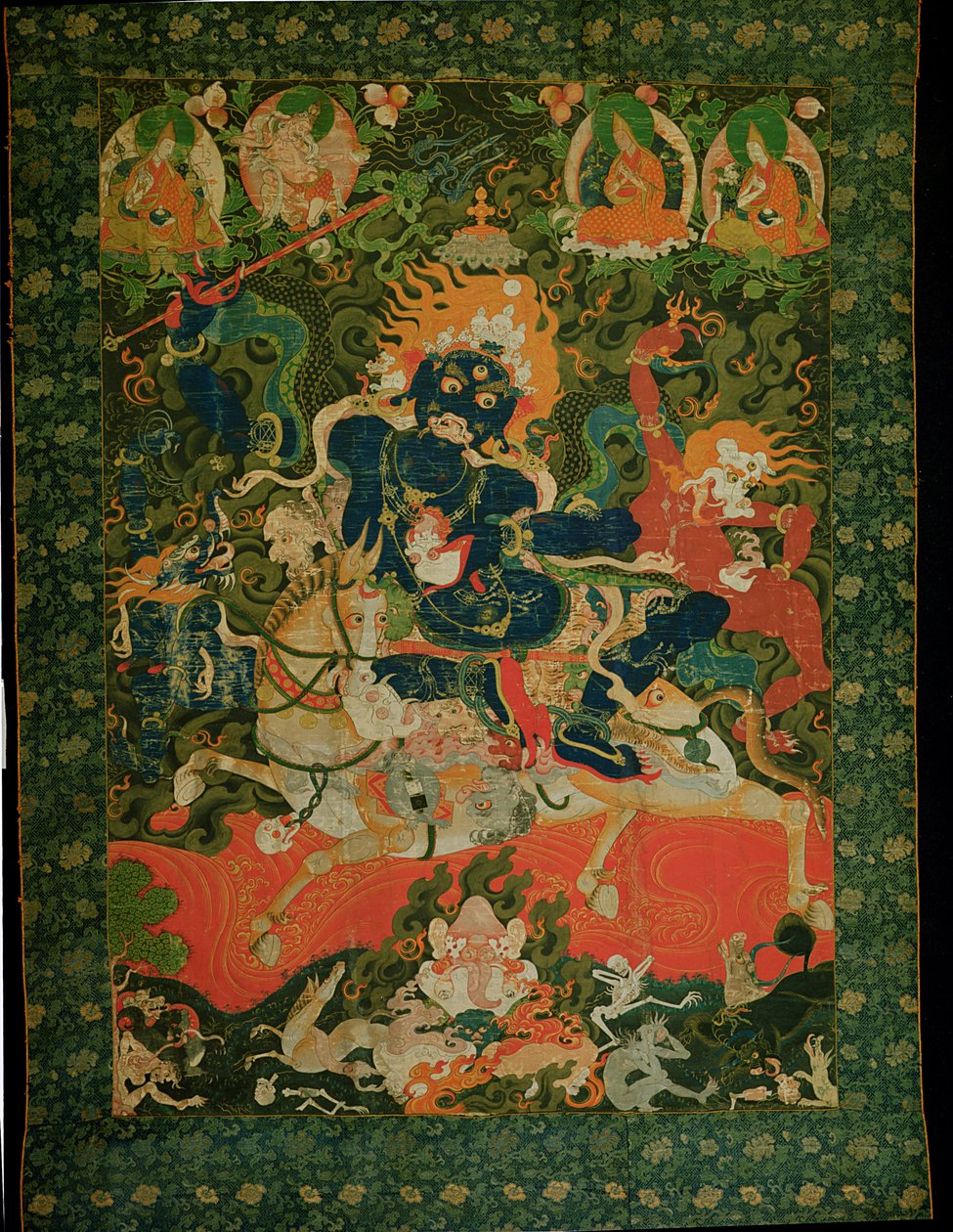 Thangka festmény Shridevit ábrázoló Tashilhumpo kolostorból, 17-18. század (festés merevített pamutra) alkotó: Tibetan School