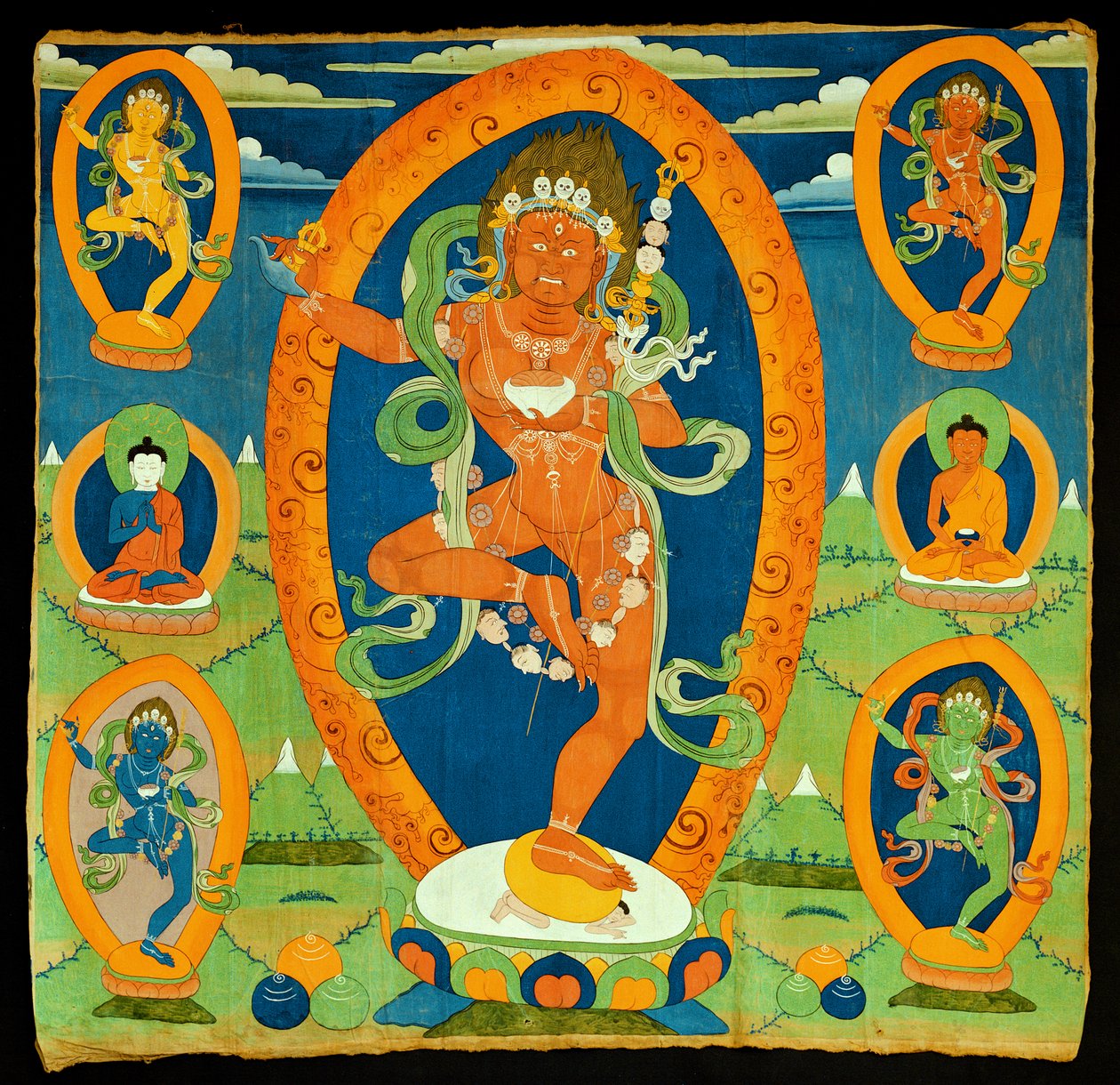 Thangka festmény, amely a Dakini Vadzsravarahit (Do rje pag mo) ábrázolja, tibeti, 19. század (repedés a kalikon) alkotó: Tibetan School