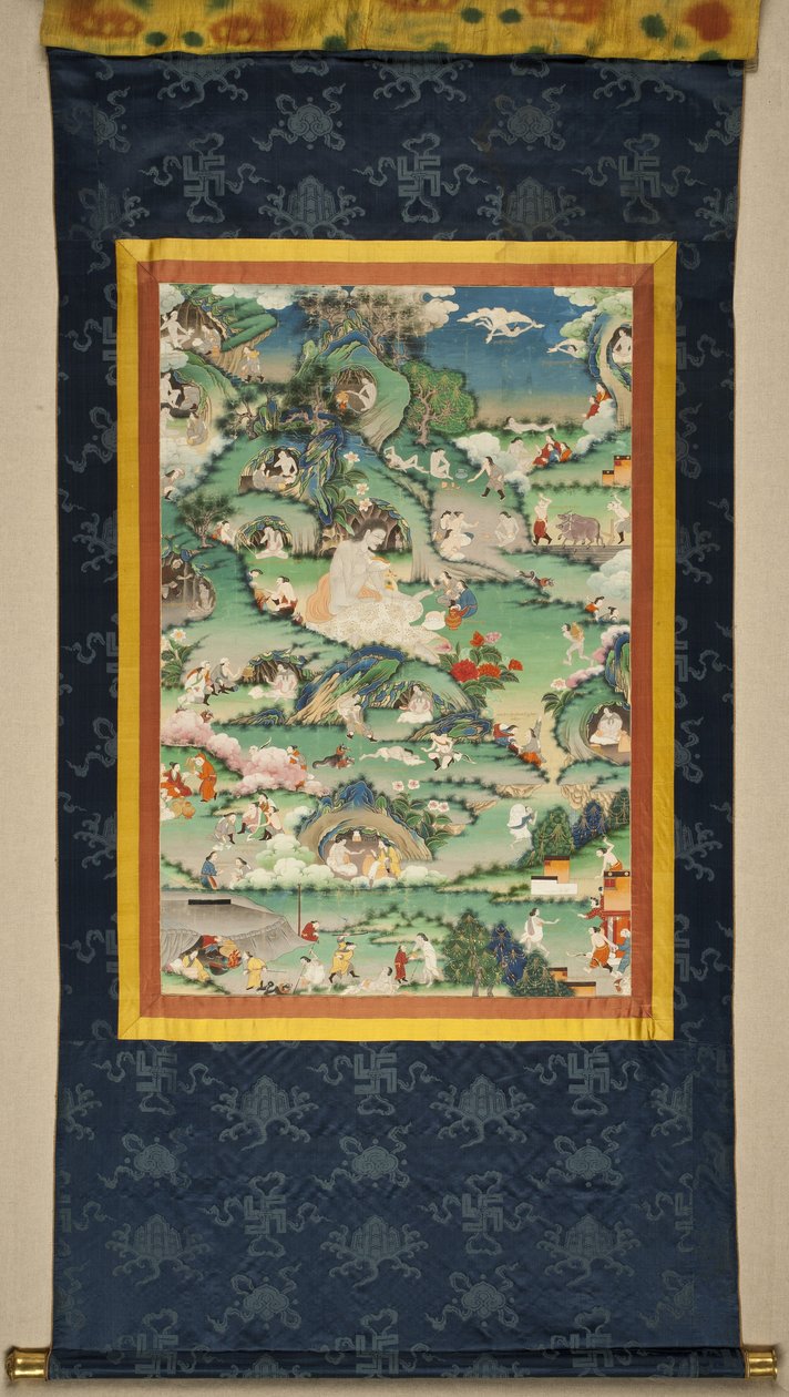 Jelenet Milarepa Thangka életéből, 18. század végén. alkotó: Tibetan culture