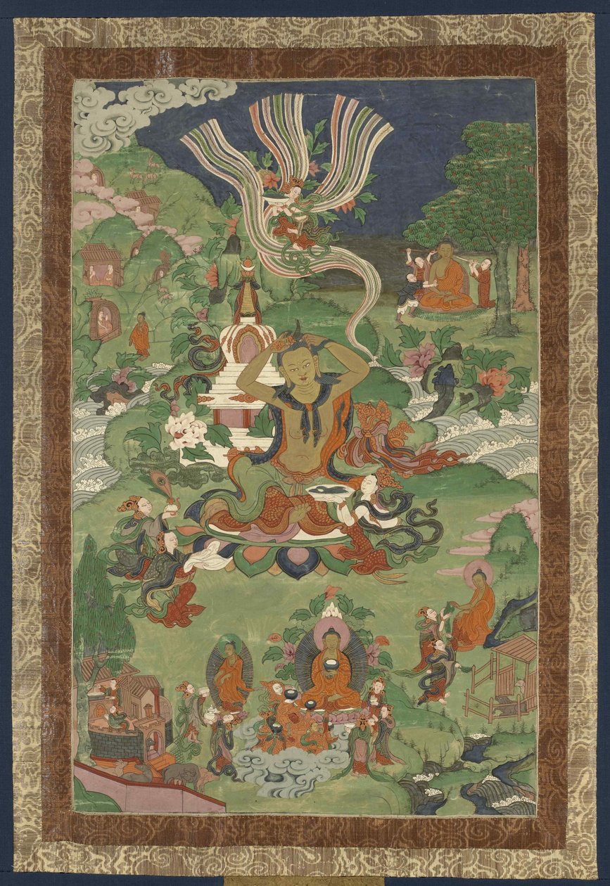 Thangka jelenetekkel a Buddha életéből, a 19. század második feléből. alkotó: Tibetan culture.
