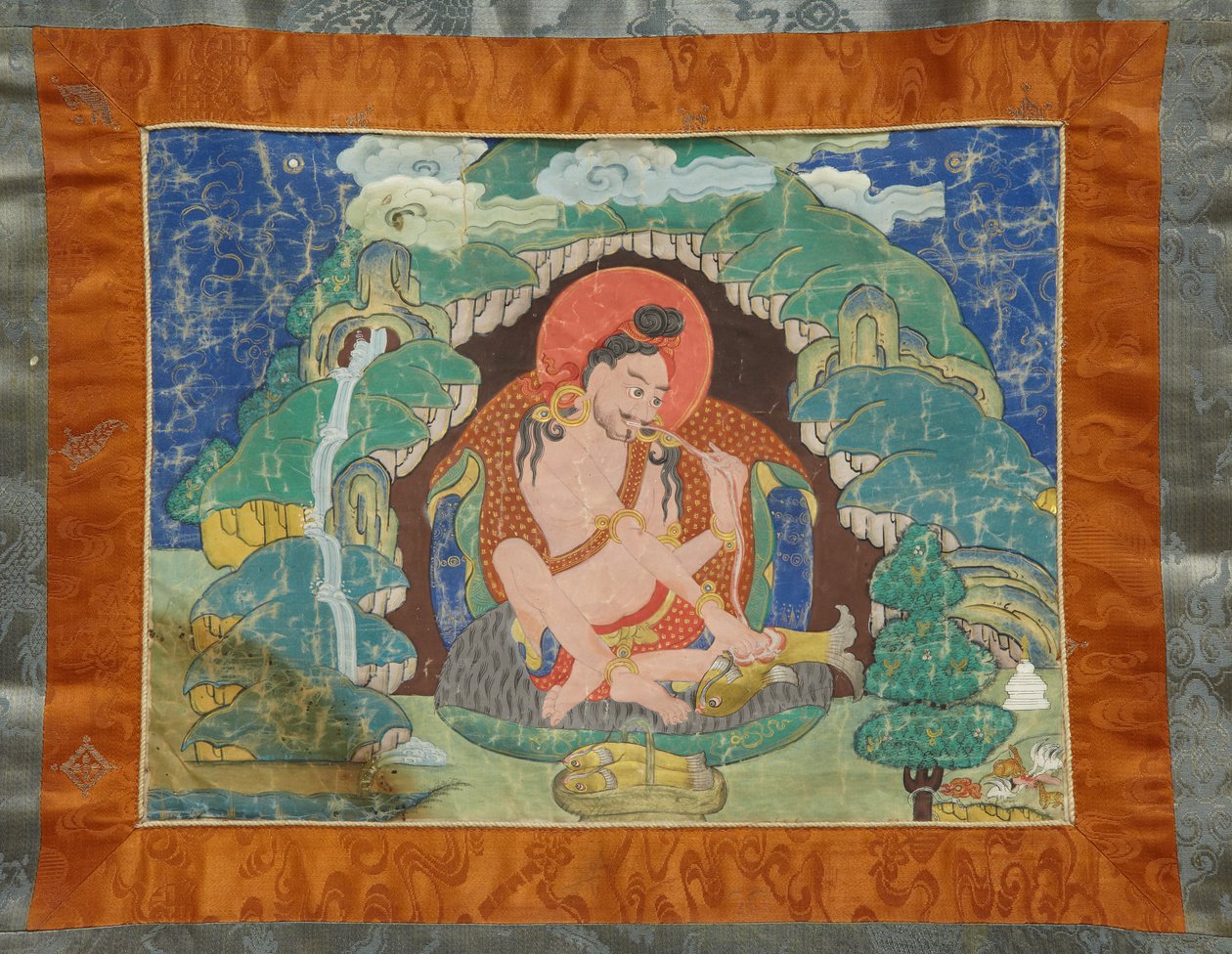 Mahasiddha Luipa, egy részleges thangkas készletből, 19. század eleje (ásványi pigmentek méretű pamuton; eredeti brokát rögzítés) alkotó: Tibetan School