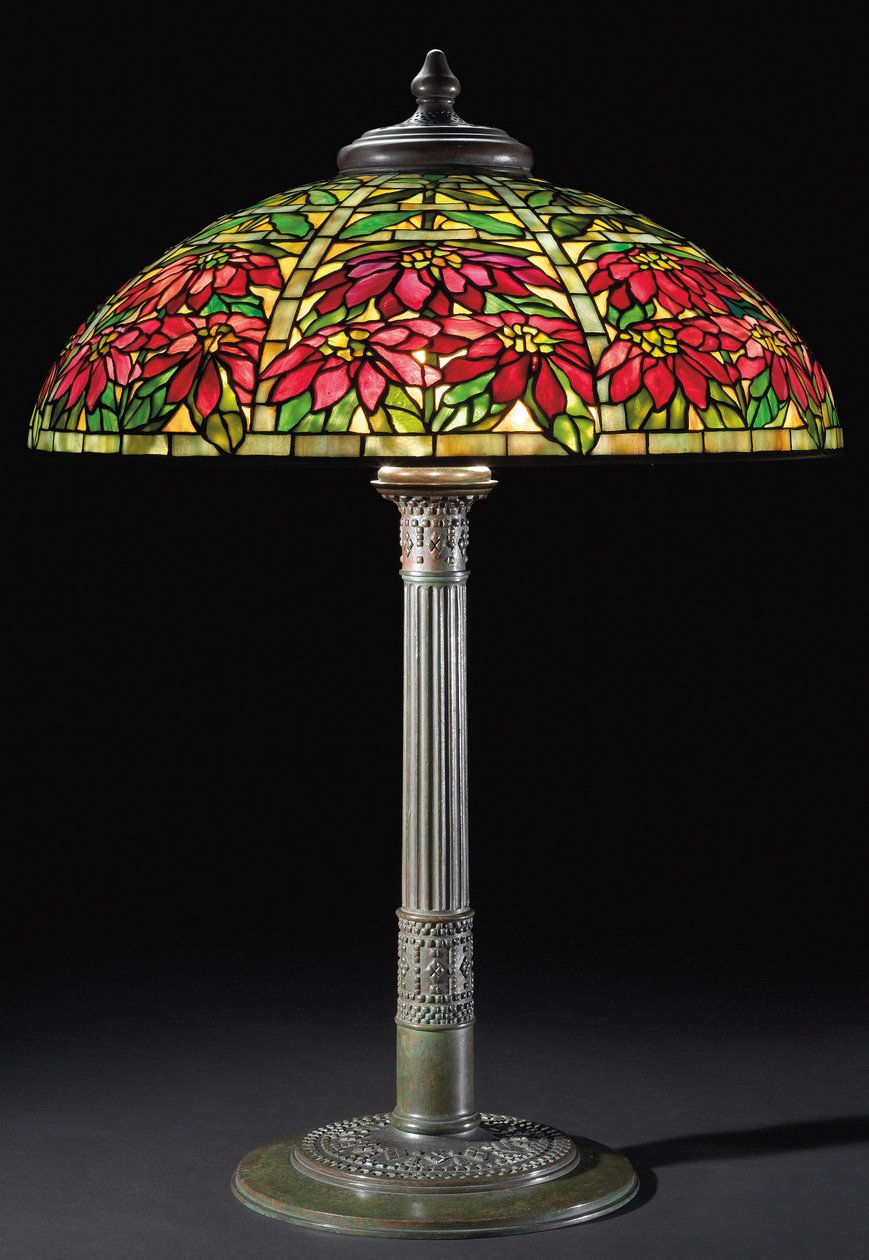 Mikulásvirág asztali lámpa, 1910 körül (ólomüveg és bronz) alkotó: Tiffany and Company