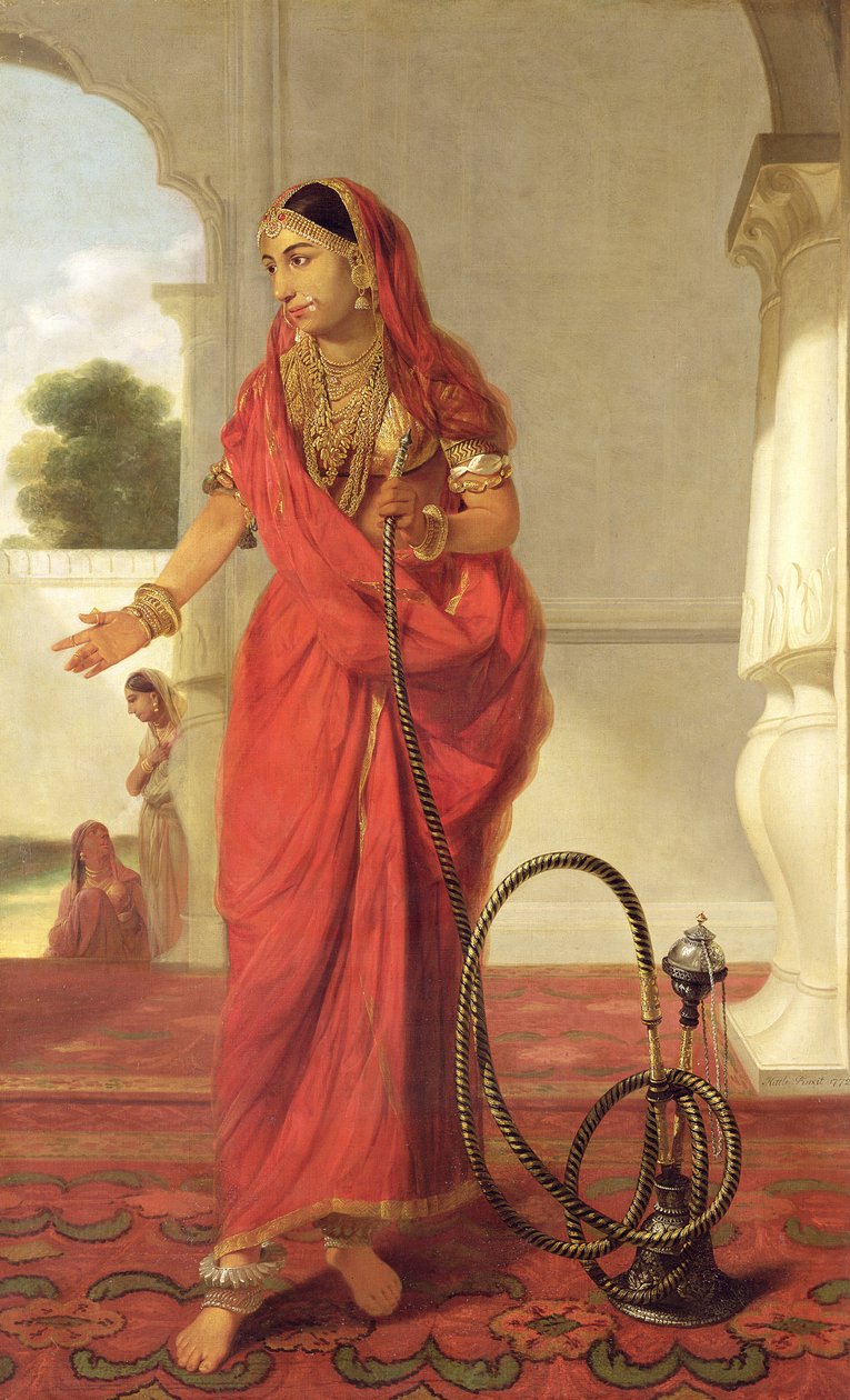 Egy indiai táncos lány vízipipával, 1772 alkotó: Tilly Kettle