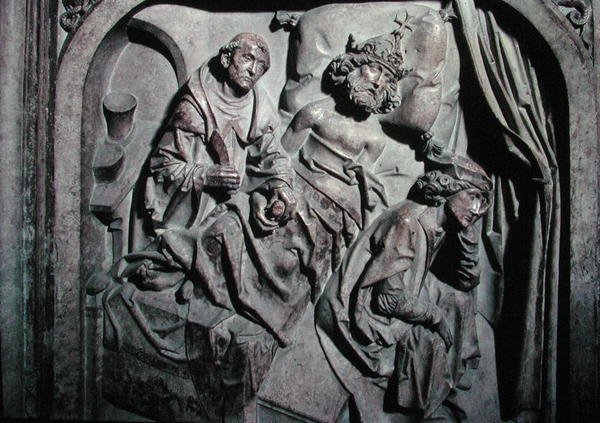 II. Henrik (973-1024) és felesége Kunigunde sírja, a Szent Benedek által operált császár részlete alkotó: Tilman Riemenschneider