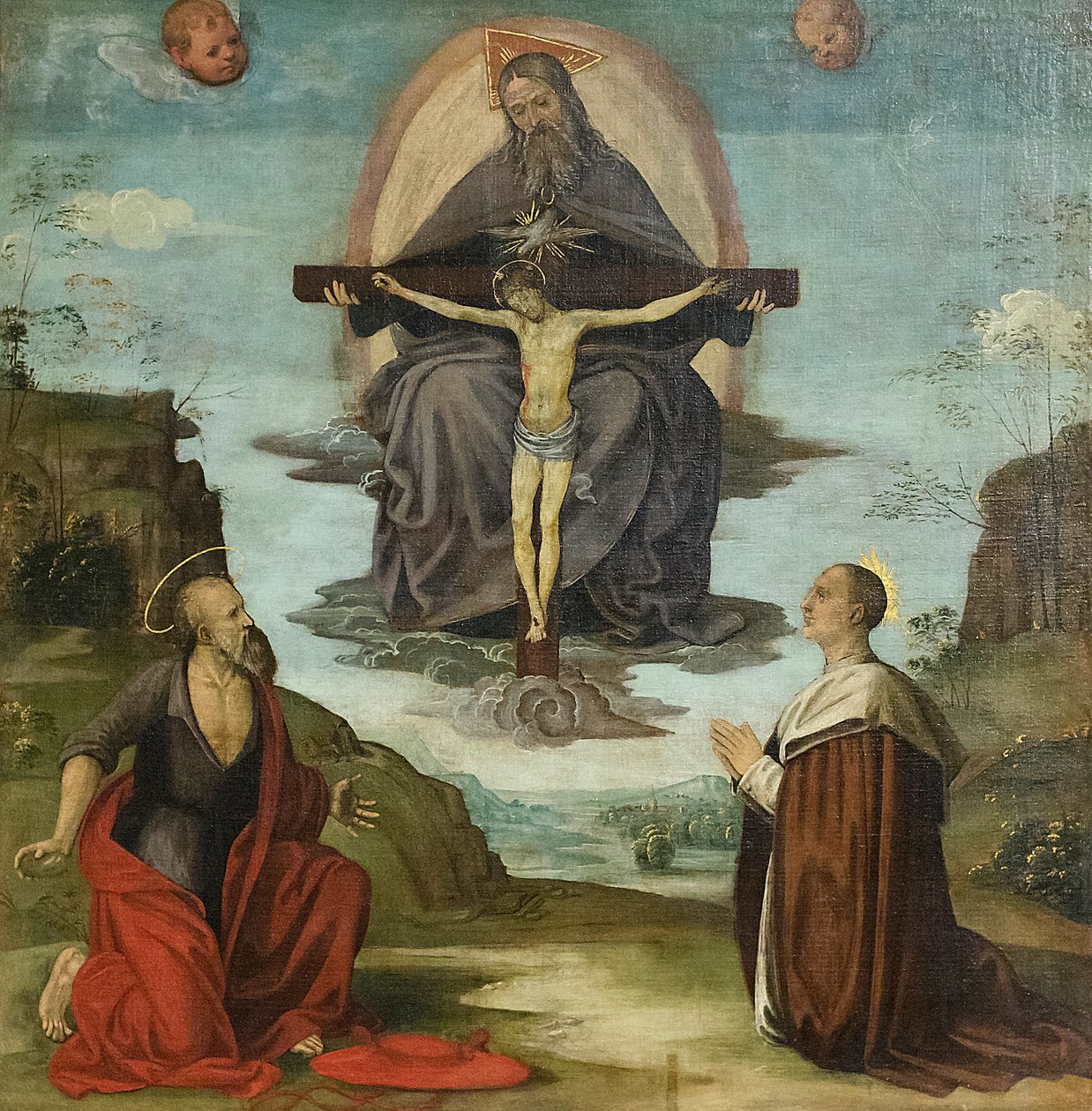 A Szentháromság Szent Jeromossal és Boldog Colombinivel, 1520 körül (olaj, vászon) alkotó: Timoteo Viti