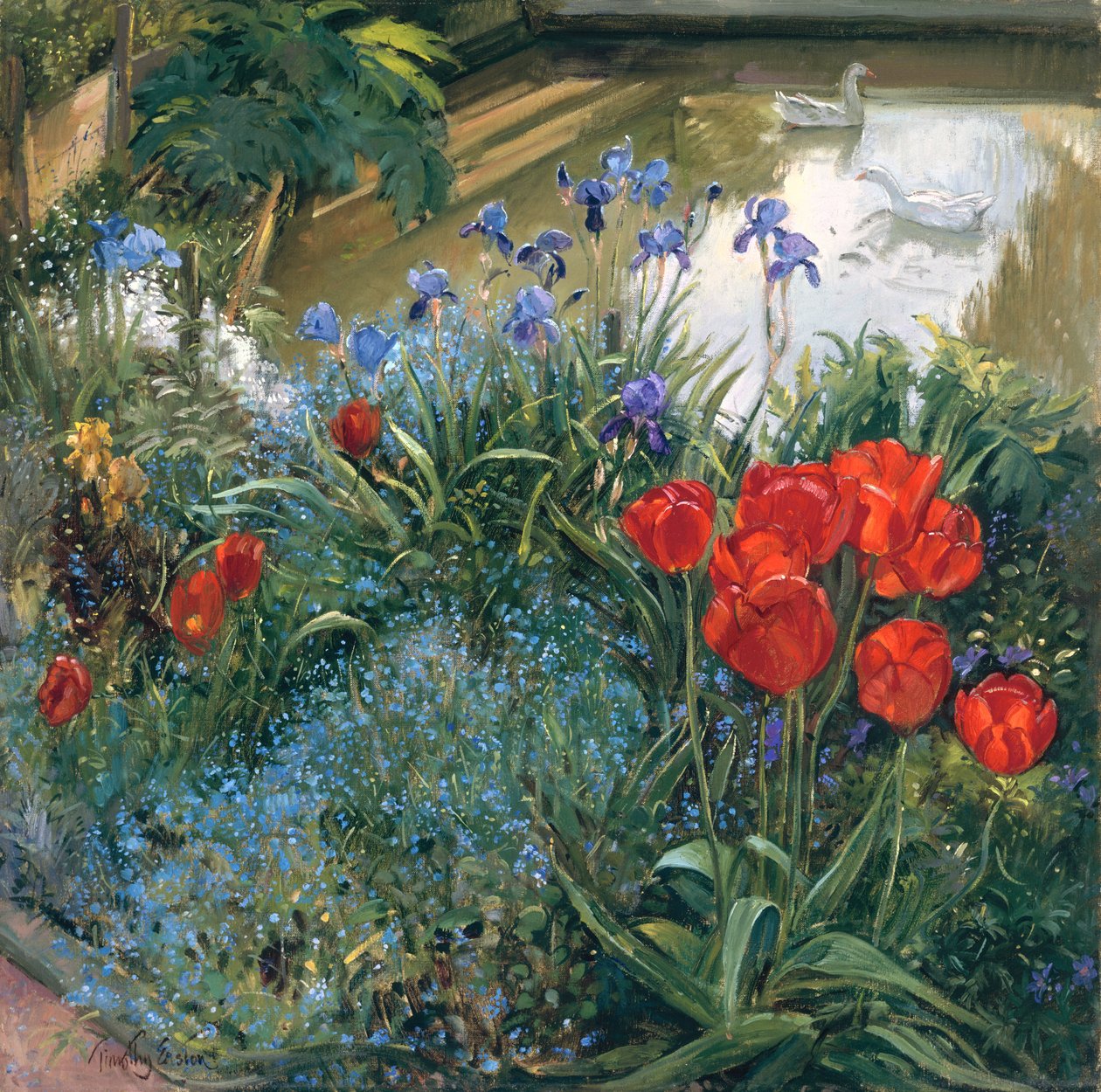 Piros tulipánok és libák alkotó: Timothy Easton