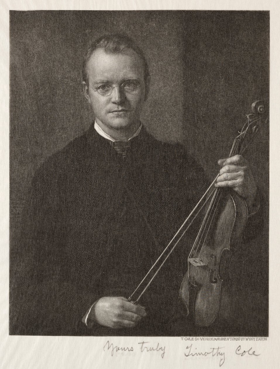 Régi olasz mesterek: Timothy Cole férfi portréja hegedűvel, 1892. alkotó: Timothy Cole