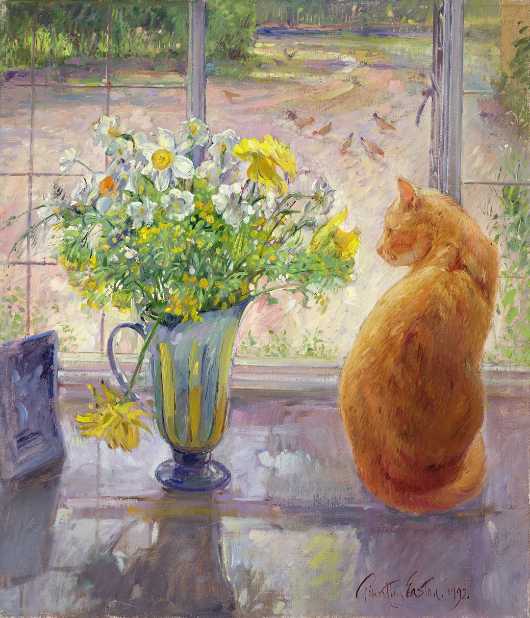 Csíkos kancsó tavaszi virágokkal, 1992 alkotó: Timothy Easton