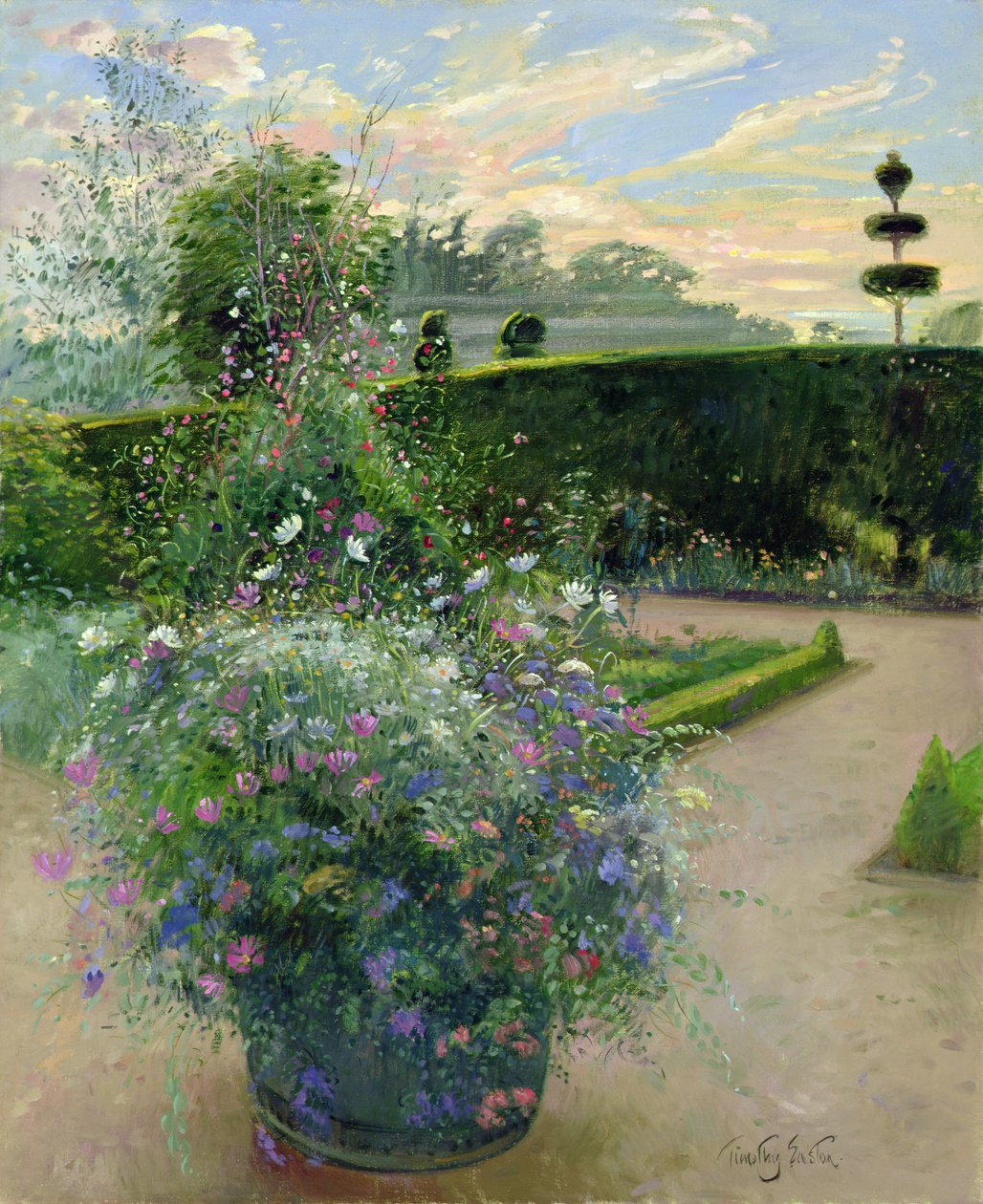Fehér százszorszépek a Sweetpea rács ellen (olaj, vászon) alkotó: Timothy Easton