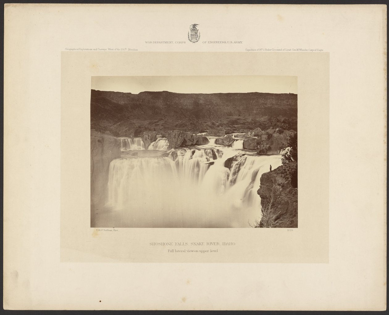 Shoshone Falls, Snake River, Idaho, teljes oldalnézeti kilátás a felső szinten alkotó: Timothy H. OSullivan
