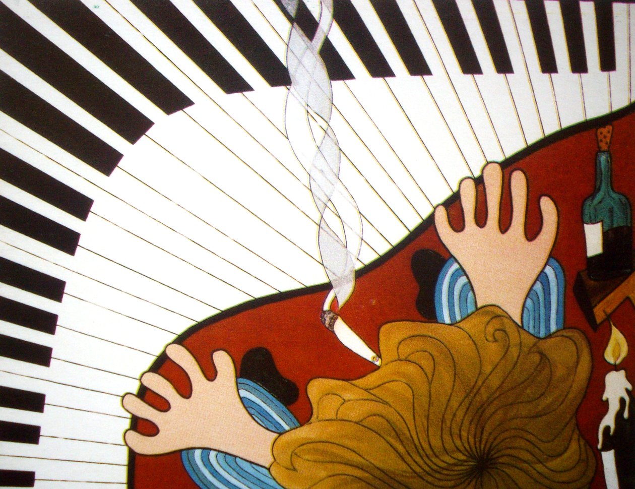 Zongoraember, 2001, olaj, vászon alkotó: Timothy Nathan Joel