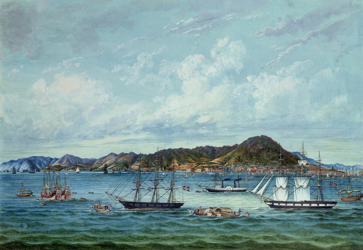 Hongkong látképe, 1860 körül (tinta és WC papíron) alkotó: Tinqua