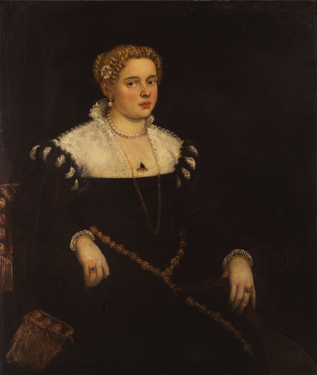 Háromnegyed hosszú hölgy portréja mandolinnal alkotó: Tintoretto