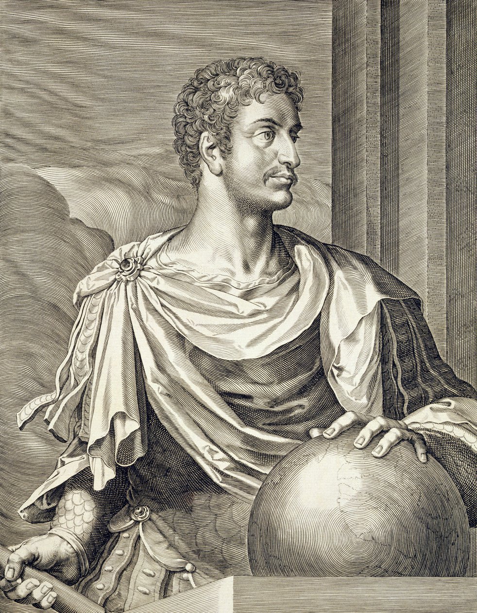 D. Octavius ​​​​Augustus (i. e. 63 - i. e. 14) Róma császára i. e. 27 - 14, vésette Aegidius Sadler (1570-1629) alkotó: Tiziano Vecelli